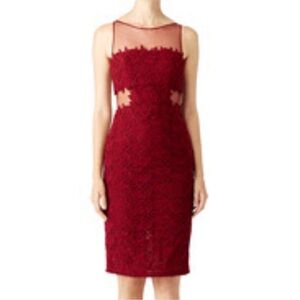 ML Monique Lhuillier Red Romantic Illusion Dress Size 12